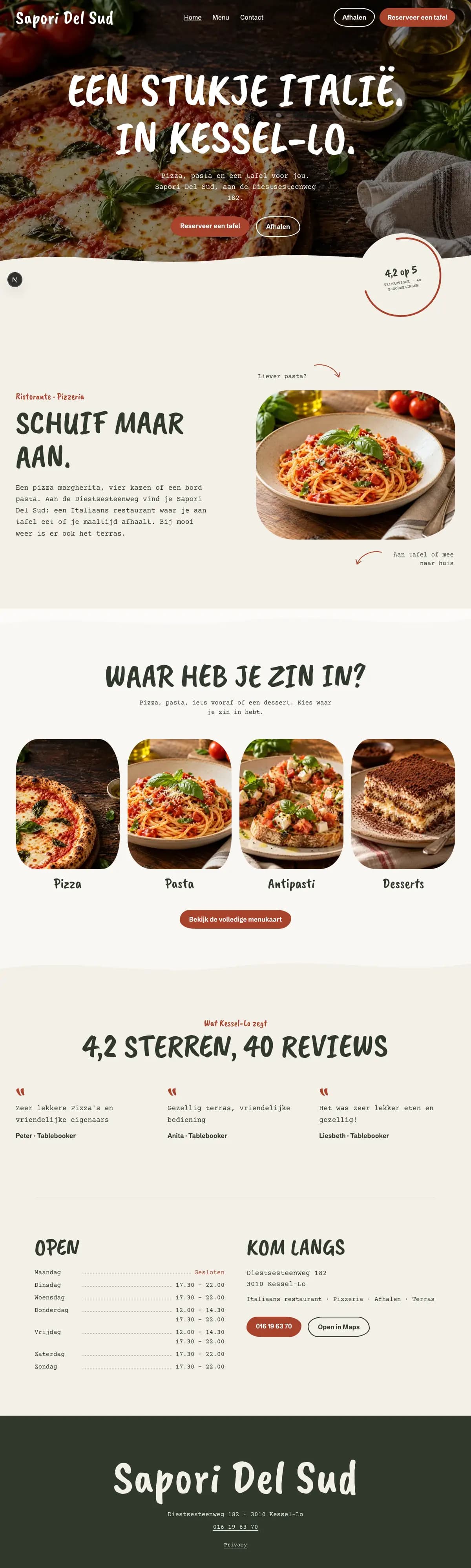 De website van Sapori Del Sud