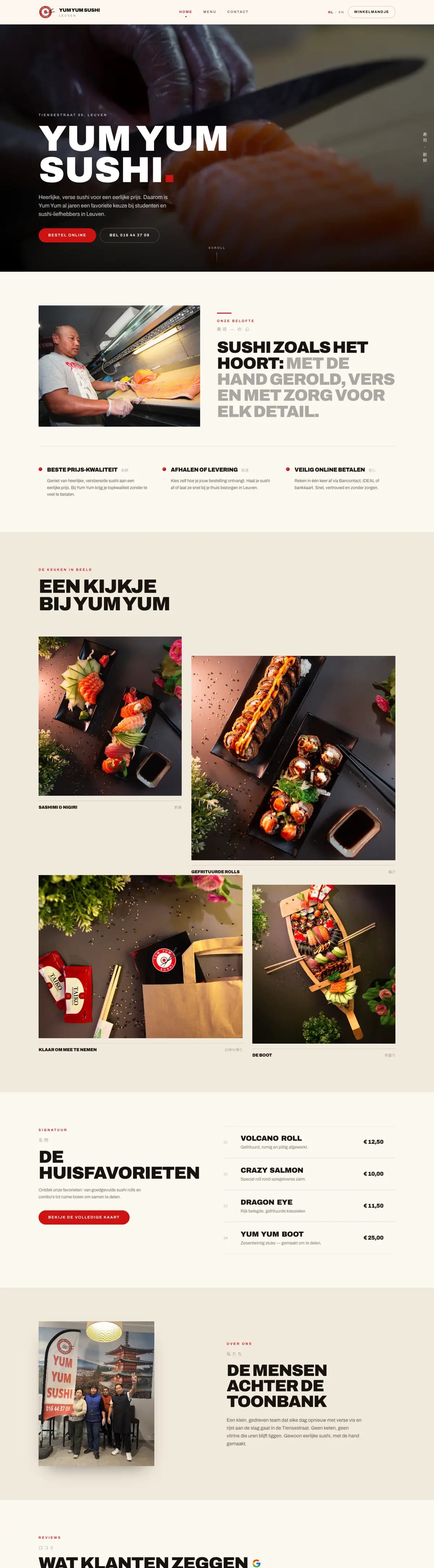 De website van Yum Yum Sushi