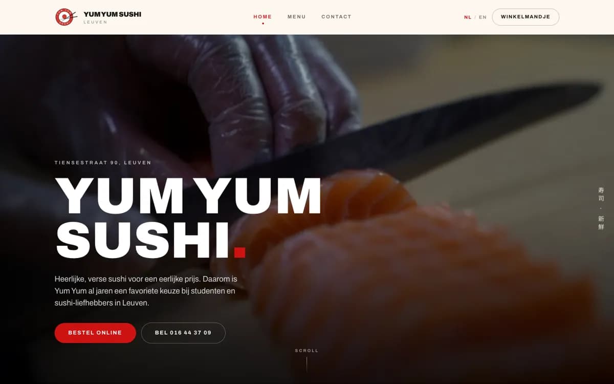 De website van Yum Yum Sushi